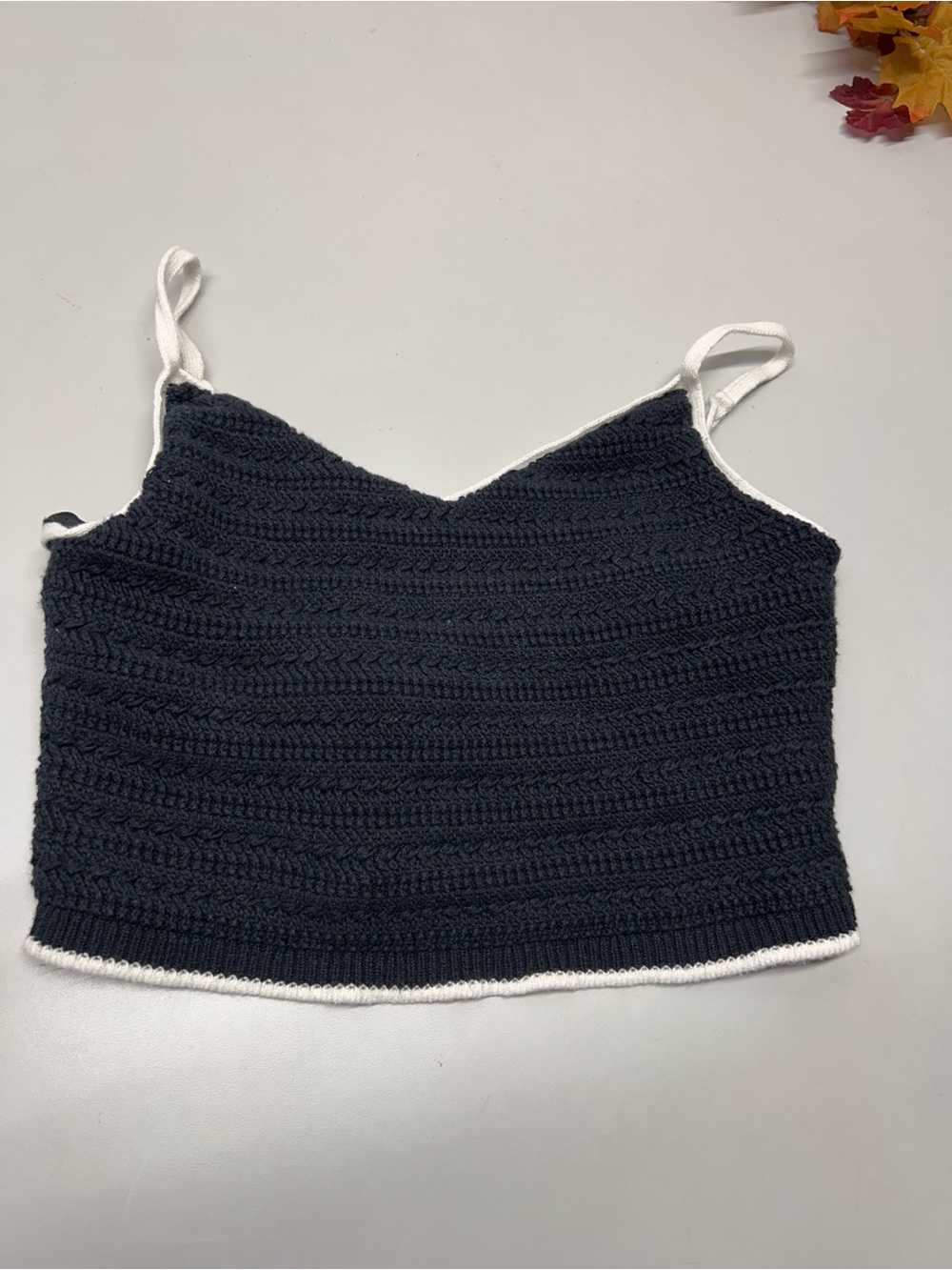 Abercrombie & Fitch Black Crochet V-Neck Tank with White Trim
